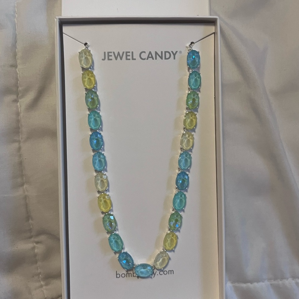 Bomb Party Jewel Candy-  Blue&Green Beaded Necklace with Glass-like Finish